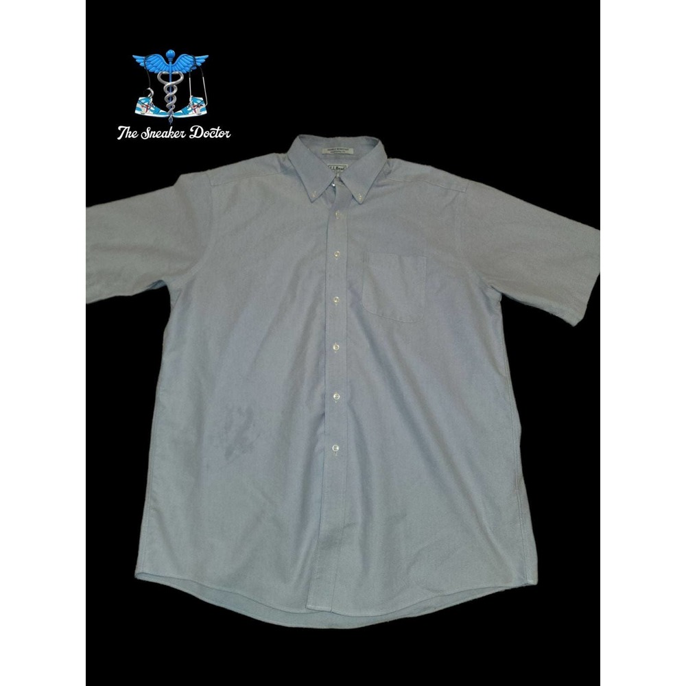 L.L. Bean Blue Short Sleeve Button Down Dress Up Shirt Size Large